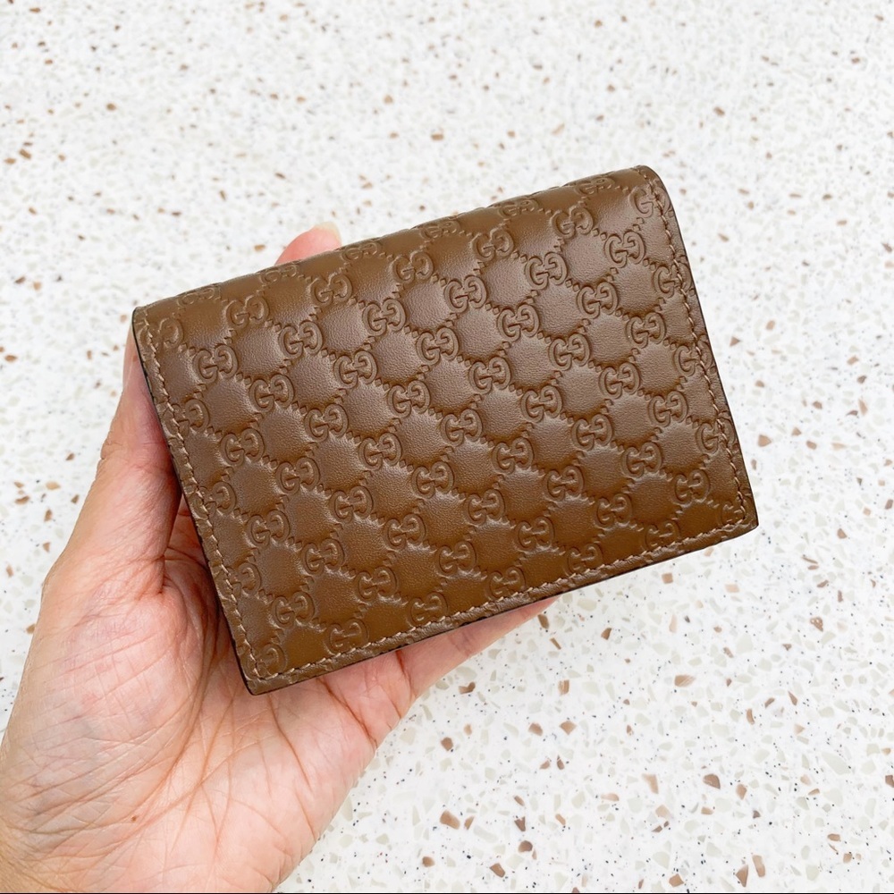 NWT Authentic Gucci Leather Flap Cover Mini Wallet​ Mocha